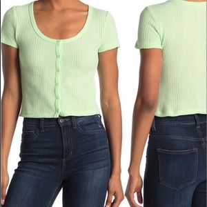 NWT! Waffle Knit Short Sleeve Button-Up Crop Top